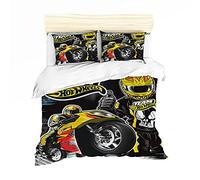 NICHIYOBI Hot Wheels Parure de lit 3 pièces avec housse de couette et taie d'oreiller, microfibre, impression numérique 3D (11, King 240 x 220 cm)