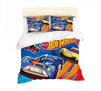 NICHIYOBI Hot Wheels Parure de lit 3 pièces en microfibre avec housse de couette et taie d'oreiller, impression numérique 3D, 9, double 200 x 200 cm