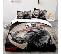 NICHIYOBI Jason Voorhees Parure de lit en 3 pièces avec housse de couette et taie d'oreiller, en microfibre, impression numérique 3D (1, double 200 x 200 cm)
