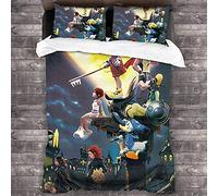NICHIYOBI Kingdom Hearts Sora Riku Kairi Parure de lit en trois pièces avec housse de couette et taie d'oreiller, en microfibre, impression numérique 3D, (10, double 200 x 200 cm + 80 x 80 cm)