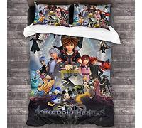 NICHIYOBI Kingdom Hearts Sora Riku Kairi Parure de lit en trois pièces avec housse de couette et taie d'oreiller, en microfibre, impression numérique 3D, 9, lit simple 135 x 200 cm + 80 x 80 cm