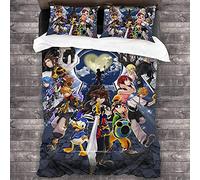 NICHIYOBI Kingdom Hearts Sora Riku Kairi Parure de lit, housse de couette et taie d'oreiller, en microfibre, impression numérique 3D, parure de lit en trois pièces (8, double 200 x 200 cm)