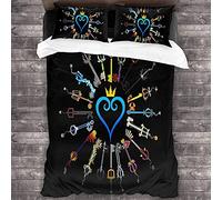 NICHIYOBI Kingdom Hearts Sora Riku Kairi Parure de lit, housse de couette et taie d'oreiller, en microfibre, impression numérique 3D, parure de lit en trois pièces (5, double 200 x 200 cm + 80 x 80