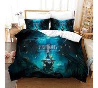 NICHIYOBI Little Nightmares Parure de lit 3 pièces en microfibre avec housse de couette et taie d'oreiller Impression numérique 3D (2,140 x 210 cm + 80 x 80 cm)