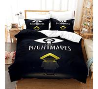 NICHIYOBI Little Nightmares Parure de lit 3 pièces en microfibre avec housse de couette et taie d'oreiller Impression numérique 3D (6, Doubie 200 x 200 cm + 80 x 80 cm)