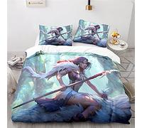 NICHIYOBI Mononoke Hime Parure de lit 3 pièces en microfibre avec housse de couette et taie d'oreiller Impression numérique 3D (19,200 x 200 cm + 80 x 80 cm)