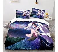 NICHIYOBI Mononoke Hime Parure de lit 3 pièces en microfibre avec housse de couette et taie d'oreiller Impression numérique 3D (8,240 x 220 cm + 80 x 80 cm)