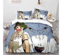 NICHIYOBI Mononoke Hime Parure de lit, housse de couette et taie d'oreiller, en microfibre, impression numérique 3D, parure de lit en trois pièces (21, 135 x 200 cm + 80 x 80 cm x 2)