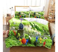 NICHIYOBI Pikmin Parure de lit 3 pièces, avec housse de couette et taie d'oreiller, en microfibre, impression numérique 3D, (4, simple 135 x 200 cm)