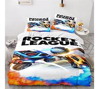 NICHIYOBI Rocket League Parure de lit, housse de couette et taie d’oreiller, en microfibre, impression numérique 3D, parure de lit en trois pièces (15, 140 x 210 cm)