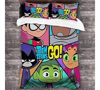 NICHIYOBI Teen Titans Parure de lit 3 pièces avec housse de couette et taie d'oreiller, microfibre, impression numérique 3D (3, simple 135 x 200 cm + 80 x 80 cm)