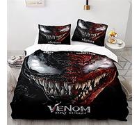 NICHIYOBI Venom Let There Be Carnage Parure de lit 3 pièces avec housse de couette et taie d'oreiller en microfibre, impression numérique 3D (10,135 x 200 cm + 80 x 80 cm), 135x200cm+ 80x80cmx2