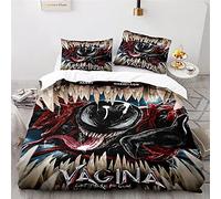 NICHIYOBI Venom Let There Be Carnage Parure de lit 3 pièces en microfibre avec housse de couette et taie d'oreiller, impression numérique 3D (7,260 x 220 cm + 80 x 80 cm)