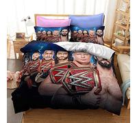 NICHIYOBI World Wrestling Entertainment WWE Parure de lit, housse de couette et taie d'oreiller, en microfibre, impression numérique 3D, parure de lit en trois pièces (14, simple 135 x 200 cm + 80 x