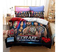 NICHIYOBI World Wrestling Entertainment WWE Parure de lit, housse de couette et taie d'oreiller, en microfibre, impression numérique 3D, parure de lit en trois pièces