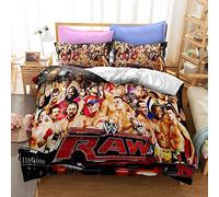 NICHIYOBI World Wrestling Entertainment WWE Parure de lit, housse de couette et taie d'oreiller, en microfibre, impression numérique 3D, parure de lit en trois pièces (8, King 240 x 220 cm + 80 x 80