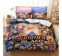 NICHIYOBI World Wrestling Entertainment WWE Parure de lit, housse de couette et taie d'oreiller, en microfibre, impression numérique 3D, parure de lit en trois pièces (10, King 240 x 220 cm)
