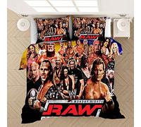 NICHIYOBI World Wrestling Entertainment WWE Parure de lit, housse de couette et taie d'oreiller, en microfibre, impression numérique 3D, parure de lit en trois pièces (2, King 240 x 220 cm + 80 x 80