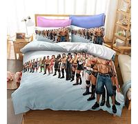 NICHIYOBI World Wrestling Entertainment WWE Parure de lit, housse de couette et taie d'oreiller, en microfibre, impression numérique 3D, parure de lit en trois pièces (9, SK 260 x 220 cm + 80 x 80 cm)