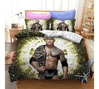 NICHIYOBI World Wrestling Entertainment WWE Parure de lit, housse de couette et taie d'oreiller, microfibre, impression numérique 3D, parure de lit 3 pièces, (1, King 240 x 220 cm)
