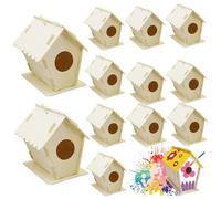 Nichoir à Oiseaux 12 pièces, nichoirs à Oiseaux en Bois Non Peints Faire soi-même avec Trou Rond et Crochet de Suspension, Petits bâtiments Exquis pour la décoration de Jardin ou d'espace extéri..