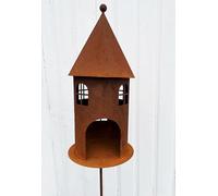 Nichoir à oiseaux 42 x 20 cm + bâton prise de jardin mangeoire pour éclairer photophore bougie chauffe-plat patine décoration de jardin métal rouille