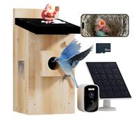 Nichoir à oiseaux avec caméra à énergie solaire, nichoir en bois pour l'extérieur, 5 MP HD, vision nocturne en couleur, caméra d'observation des oiseaux pour nichoirs, nichoir Wi-Fi pour oiseaux