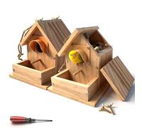 Nichoir à Oiseaux en Bois - Boîte à Mésanges et Rouge-Gorge, Mangeoire Suspendue Résistante aux Intempéries pour Petits Oiseaux, avec Protection (2pcs, 12x17x17cm)