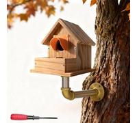 Nichoir à Oiseaux en Bois - Boîte à Mésanges et Rouge-Gorge, Mangeoire Suspendue Résistante aux Intempéries pour Petits Oiseaux, avec Protection (Support + Nid, 12x17x17cm)