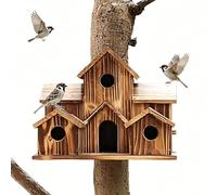 Nichoir À Oiseaux en Bois De Style Villa Rustique, Nichoir À Oiseaux avec 6 Entrées, Décoration De Jardin De Maison for Cour