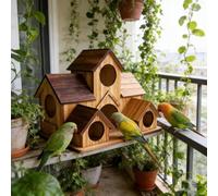 Nichoir à oiseaux en bois pour jardin, style villa rustique, nichoir avec 6 entrées, décoration de jardin pour cour