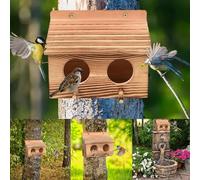 Nichoir à oiseaux en bois pour une utilisation en extérieur avec mât pour cardinaux, pinsons et merles blebirds, nichoir rustique pour jardin résistant aux intempéries pour observation extérieure