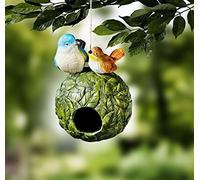 Nichoir à oiseaux en forme de boule en forme de feuille avec 2 oiseaux, nichoir à suspendre, lieu de nidification pour balcon et jardin, décoration d'extérieur