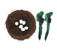 Nichoir à oiseaux en rotin naturel avec accents à plumes et œufs artificiels pour le printemps, accessoires de photographie, nid d'oiseau avec œufs et oiseaux