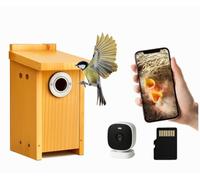 Nichoir à oiseaux intelligent avec caméra et vision nocturne - Nichoir en bois avec rangement pour cartes TF - Cadeau de jardin personnalisable pour les ornithologues et les amoureux de la nature