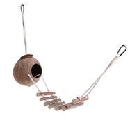 Nichoir à oiseaux naturel en noix de coco avec échelles en bois, balançoire à suspendre pour animal domestique, perroquet, hamster