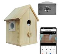 Nichoir à oiseaux WiFi intelligent avec caméra, carte mémoire 64 Go, design maison en bois, 195 x 120 x 120 mm