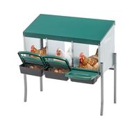 Nichoir à poules avec 3 trous de nidification vert en métal résistant aux intempéries - Nid de pondoir pour poules avec couvercle et canal de collecte - Accessoires pour poulailler - Nichoir pour