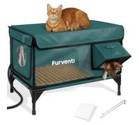 Nichoir chauffant pour chat extérieur, double supports de caméra, 100 % résistant aux intempéries et extrêmement isolé, abri sauvage surélevé, avec porte de secours, gouttières imperméables pour chats