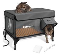 Nichoir chauffant pour chat extérieur, double supports de caméra, 100 % résistant aux intempéries et extrêmement isolé, abri sauvage surélevé, avec porte de secours, gouttières imperméables pour chat