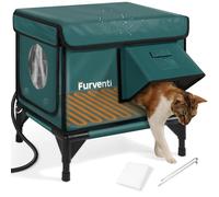 Nichoir chauffant pour chat extérieur, double supports de caméra, 100 % résistant aux intempéries et extrêmement isolé, abri sauvage surélevé avec porte de secours, avant-toits imperméables pour chat