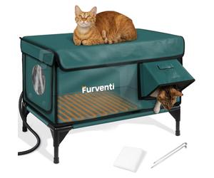 Nichoir chauffant pour chat extérieur, double supports de caméra, 100 % résistant aux intempéries et extrêmement isolé, abri sauvage surélevé, avec porte de secours, gouttières imperméables pour chats