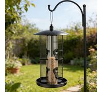 Nichoir - Colonne d'alimentation triple | Mangeoire triple pour oiseaux | Distributeur 3 en 1 pour nourriture pour oiseaux, boules de graisse, cacahuètes, couvercle à charnière, boîtier métallique, su