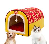 Nichoir confortable pour animal domestique, nid d'hiver chaud sur le thème du Nouvel An - Pliable 2 façons d'utiliser la niche pour animal domestique avec coussin amovible pour chiens et chats de