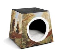 Nichoir confortable pour animaux de compagnie avec motif d'ours mignons jouant dans l'arbre pour animaux de compagnie, capsule spatiale, chaud et doux, abri pour animaux de compagnie pour chats