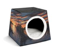 Nichoir confortable pour animaux de compagnie Sunset on The Lake - Capsule d'espace chaude et douce - Maison pour animaux domestiques - Pour chats d'intérieur - Petits chiens et moyens animaux