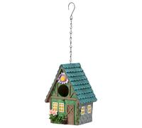 Nichoir décoratif en bois - Peut être accroché - Résistant aux intempéries - Avec crochets en métal - Nichoir pour oiseaux sauvages - Branches - Balustrade - avant-toit - Balcon - Vert - 21,4 x 15,5 x