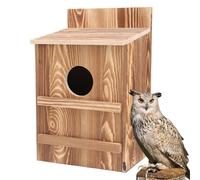 Nichoir en bois avec ouverture circulaire en forme de hibou pour l'extérieur, grand nichoir à oiseaux confortable, fait à la main, facile à installer, comprend des vis de montage