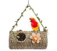 Nichoir en jonc de mer avec trous, jolie tente pour perroquet avec tunnel et décoration florale, herbe de mer naturelle pour oiseau blottissant, hamac suspendu pour perruche, hamster, inséparable