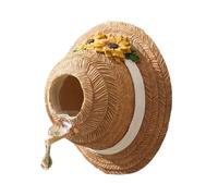 Nichoir en résine pour petits oiseaux, abri mural en forme de chapeau de paille, perchoir d'entrée rond, pour porche et jardin, décoration murale, abri en résine, petit chapeau de paille, décoration
